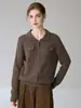 Jaqueta de Tricô com Lapela 100% Caxemira Premium para Mulheres, Estilo Coreano, Zíper, Manga Longa, Cardigã de Caxemira Macio e Jovem para Outono e Inverno