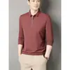 Camiseta de Manga Larga con Cuello Camisero para Hombre, Primavera y Otoño 2026, Color Sólido, Delgada, Casual, Camisa Base para Hombres Jóvenes y de Mediana Edad