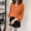 Ins2026 Coreana Primavera y Otoño Nuevo Estilo Versión Coreana Holgada Talla Grande Manga Murciélago Cuello en V Camisa de Manga Larga Simple Casual