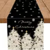 Navidad Santa Claus Americano Muñeco de Nieve Camino de Mesa Mantel de Lino Estampado Camino de Mesa Decoración Navideña Tela para Camino de Mesa Bandera de Mesa de Café