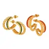 Pendientes Retro Franceses de Pedrería Esmeralda de Doble Capa con Personalidad Elegantes de Acero de Titanio con Cuentas Huecas Cosidas Pendientes en Forma de C para Mujeres