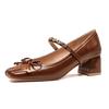 H923-12 tacones altos de verano para mujer, sentido de alta gama, nuevos zapatos de tacón grueso, zapato hada cuadrado con lazo, para usar con falda