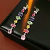 Brincos Pingente Gota d'Água Zircônia Colorida Agulha de Prata Pulseira Doce de Luxo Leve Conjunto de Colares de Moda de Alta Qualidade