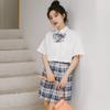 Camisa Blanco Leche para Mujer Corbata de Lazo Manga Corta Holgada Delgada Uniforme JK Universitario Japonés Traje Camisa Completa Top de Verano