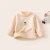 Ropa interior térmica cepillada para niños Otoño Invierno Nuevas Llegadas Niños y Niñas Cuello semi-alto bordado Top cálido de manga larga a rayas Ropa interior