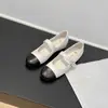 Versão em Couro~Sapatos Baixos Slip-On Color Block Retrô para Mulheres 2025 Novo Estilo Sapatos Mary Jane com Salto Aumentado Estilo Chanel