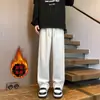 Calça masculina outono e inverno com veludo extra, peso pesado, perna reta, moletom, primavera e outono, marca americana trendy, listra lateral, folgada, esportiva casual