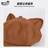 Sombrero Octagonal de Gamuza con Orejas de Gato para Mujer, Boina de Atmósfera de Moda Otoño e Invierno, Sombrero de Pintor Versátil para Adelgazar la Cara