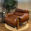 Poltrona Individual Sofa de Malha Sala de Estar Casa Sofá de Couro Antigo Sofá Casual Preguiçoso Madeira Maciça Poltrona Reclinável Vintage