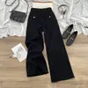 Calça Jeans Preta de Perna Larga para Mulheres, Novo Estilo Outono e Inverno 2025, Cintura Alta, Emagrecedora, Caimento Solto, Petite, Calça Levemente Flare