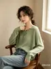 Top de punto de lana con cuello de corbata y manga larga para mujer, nuevo modelo otoño 2026, excelente estilo, entallado a la cintura, corte holgado, Nanyou