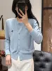 Cardigan de Tricô Bordado em Lã Novo Primavera/Outono 2026 Roupa Externa Feminina Suéter de Lã Gola Redonda Cardigan de Botão Versátil