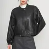 Chaqueta de cuero genuino Haining de réplica auténtica 2026 nuevo estilo para mujer, corta, holgada, estilo motociclista, chaqueta abrigo de piel de oveja