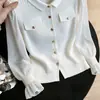 ¡Un disparo real! ¡Un disparo real! Cárdigan de punto con cuello redondo y manga acampanada Otoño/Invierno 2026, top estilo Chanel, abrigo suéter para mujer