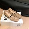 Nuevos Zapatos de Primavera Estilo Francés de Punta Cuadrada con Tira Tejida Hueca Versátiles Suaves de Boca Baja de una Sola Pieza para Mujer