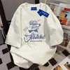 Camiseta Unisex de Algodão 100% Comprimento Médio Desenho Animado Solta Emagrecedora Verão Vintage Gola Redonda Manga Curta Top para Casal