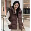 Chaleco de Algodón con Capucha de Punto Patchwork Estilo Coreano para Mujer Otoño/Invierno Holgado Sin Mangas Chaleco Casual Acolchado Chaleco Chaqueta de Algodón
