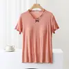 Pijama feminino de manga curta com bojo verão novo roupa de casa T-shirt fina com bojo top de orelha de madeira