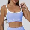 Sujetador deportivo de alta elasticidad con contraste y tirantes para realce de cadera, pantalones de trompeta para fitness, traje deportivo de yoga