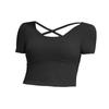 Camiseta Deportiva de Manga Corta para Mujer con Almohadillas en el Pecho, Camiseta de Tirantes Cruzados en la Espalda para Yoga, Top de Fitness Ajustado