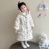Pijama de Inverno 2025 Infantil Camada Tripla Espessado Veludo Coral Meninas Flanela Floral Bebê Com Capuz Forrado em Fleece