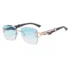 Gafas de sol retro sin montura para hombre y mujer, personalizadas, tridimensionales de leopardo, montura de metal sin montura, borde cortado, gafas de protección solar, gafas transfronterizas