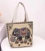 Bolsa de lona pequeña estilo étnico bolso de mano bordado por ambos lados bolso de mano de elefante bolso de gran capacidad para mujer bolso de mano