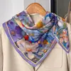 Bufanda de Imitación de Seda de Hangzhou de Lino para Mujer Primavera y Otoño Estilo Nacional Retro Estanque de Lotos 70 Cuadrado Bufanda China Bufanda Chal para Madre