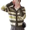 Cardigã de malha listrado com blocos de cor estilo coreano, gola V, manga longa para mulheres, 26 novos tops jaqueta suéter de caimento solto que rejuvenesce, primavera/outono