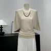 Camiseta de Punto de Manga Corta Estilo Retro Lujo Ligero para Mujer, Nuevo Modelo de Verano, Versátil y Elegante Top Holgado de Manga Murciélago, Talla Única