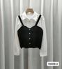 Camisa de cuello polo de punto a rayas con diseño de costuras de estilo coreano, nueva colección Primavera y Otoño, top de dos piezas falsas para mujer, moda