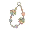 Corrente para Celular com Pingente Flor de Cristal Avançada Alça de Pulso Curta Ins Moda Pequeno Fresco Enfeites para Pendurar no Celular Pendurado com Contas