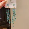 Pendientes Largos con Borla de Cristal y Piedra Verde Incrustada con Diamantes, Estilo Francés de Alta Gama, Novedad, Lujo Ligero