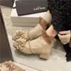 Sapatos de Salto Único com Estilo de Fada Francesa e Saia Externa, Design Mary Jane de Salto Grosso, Camélia de Estilo Retrô com Elevação Interna