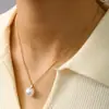 Verão Nova Moda Elegante Colar com Pingente de Pérola Feminino Aço Inoxidável Banhado a Ouro 18K Joias Casuais Retrô Atacado