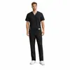 94% Fibra de Poliéster + 6% Elastano Uniforme de Trabalho Gola V Manga Curta de Médico Conjunto de Duas Peças Masculino Spa Beleza