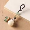 Original White Jade Bodhi Root DIY Escultura Bolsa da Fortuna Artesanato Chaveiro de Carro Celular Bolsa de Corrente Bolsas Abençoadas Estilo Antigo Pingente