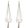 Jardinería Embellecimiento Rejilla Colgante Tejida Bolsa de Red para Maceta Cuerda de Cáñamo Cesta Colgante Gancho Interior Exterior Cuerda Decorativa para Colgar Plantas