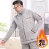 Pijama de Hombre Invierno Engrosado Forrado de Felpa Acolchado de Tres Capas Coral Fleece Ropa Cálida para el Hogar para Mediana Edad y Ancianos Talla Grande