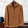 Suéter 100% cachemira para hombre, chaqueta de punto de cachemira pura de cabra, cárdigan grueso con solapas y cremallera para otoño e invierno