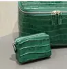 Bolsa de Maquiagem de Couro Genuíno com Padrão de Crocodilo, Necessaire Portátil de Viagem, Alta Qualidade, Grande Capacidade, Bolsa de Armazenamento Prática