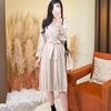 Vestido de Manga Larga Miyake para Mujer, Lujo Accesible, Gama Alta, Cárdigan de Botones Sencillos Holgado, Con Cordones, Falda de Longitud Media a la Moda