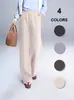 0140 Calça Larga Elástica de Cintura Ajustável com Cordão, Acolchoada com Lã e Forro de Seda Amora, para Mulheres, Outono e Inverno de Cintura Alta