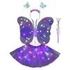 Asas de Borboleta conjunto de quatro peças fantasia de performance para menina adereços de performance asas de elfo anjo luminosas de camada dupla atacado