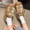 Zapatos de Algodón a Cuadros Retro para Mujer Ropa Exterior de Invierno Felpa Cálida Hogar Interior Antideslizante Bolso de Mujer Tacón Pantuflas de Algodón Venta al por Mayor
