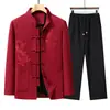 Traje Tang para hombre 2026 primavera y otoño estilo nuevo para mediana edad y mayores chaqueta abotonada bordada con patrón de dragón conjunto estilo chino para banquete de boda de cumpleaños