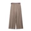 Pantalones de pierna ancha de color liso con cinturón de satén, nuevos para el verano 2025, pantalones casuales para mujer con cinturón, textura de satén de seda, pantalones largos