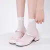 Meias Finas de Malha Creme para Primavera e Verão com Laços Laterais em Fita para Meninas Estilo Ins Meias de Cano Médio com Recorte de Coração