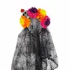 Nueva Diadema de Cabeza de Calavera para Halloween Velos de Encaje de Caléndula Europeos y Americanos Chal Diadema de Fiesta Tocado del Día de Muertos
