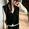 Casaco suéter de malha colete outono e inverno para mulheres, um top estiloso e versátil estilo coreano que pode ser usado como uma peça externa sem mangas